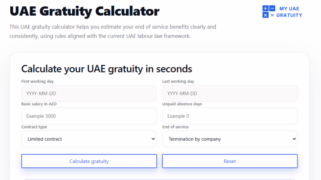 Use the Calculator to see your Gratuity in the UAE