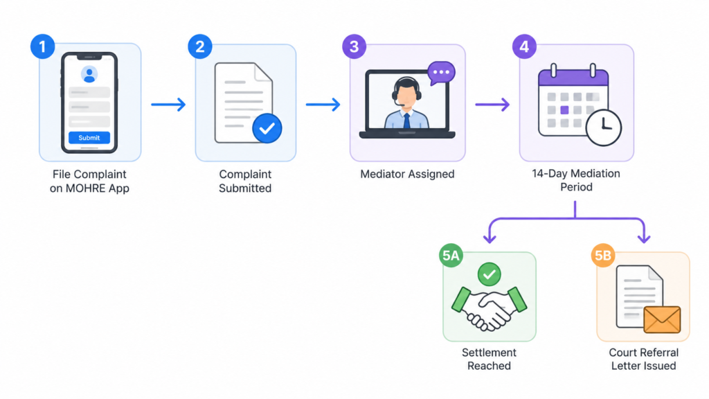 MOHRE complaint mediation and court referral process